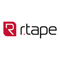 Logo of R Tape, featuring a stylized whiteR" on a red square background to the left, followed by the text "r.tape" in modern black lowercase font with a red dot.