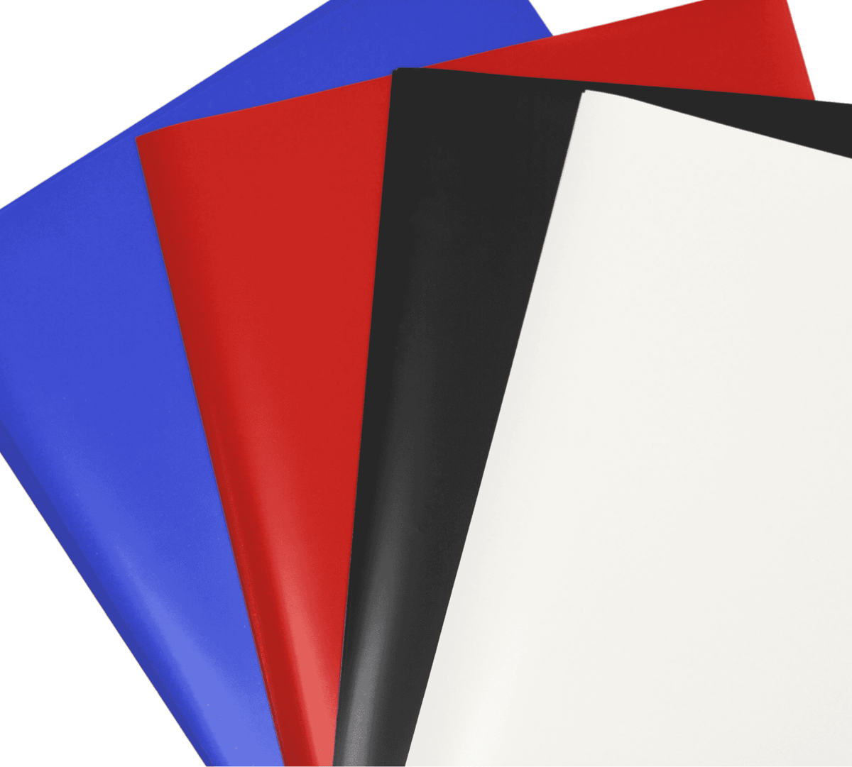 Four sheets of Puff iron-on vinyl in red, white, blue, and black.