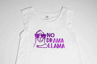 White shirt with purple 'No Drama Llama' design