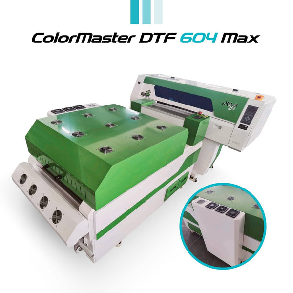 Miami Screen Print Supply ColorMaster DTF 604 printer with green and white design, featuring advanced DTF printing technology.