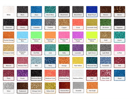 Color swatches of Glitter Flake™ Heat Transfer Vinyl
