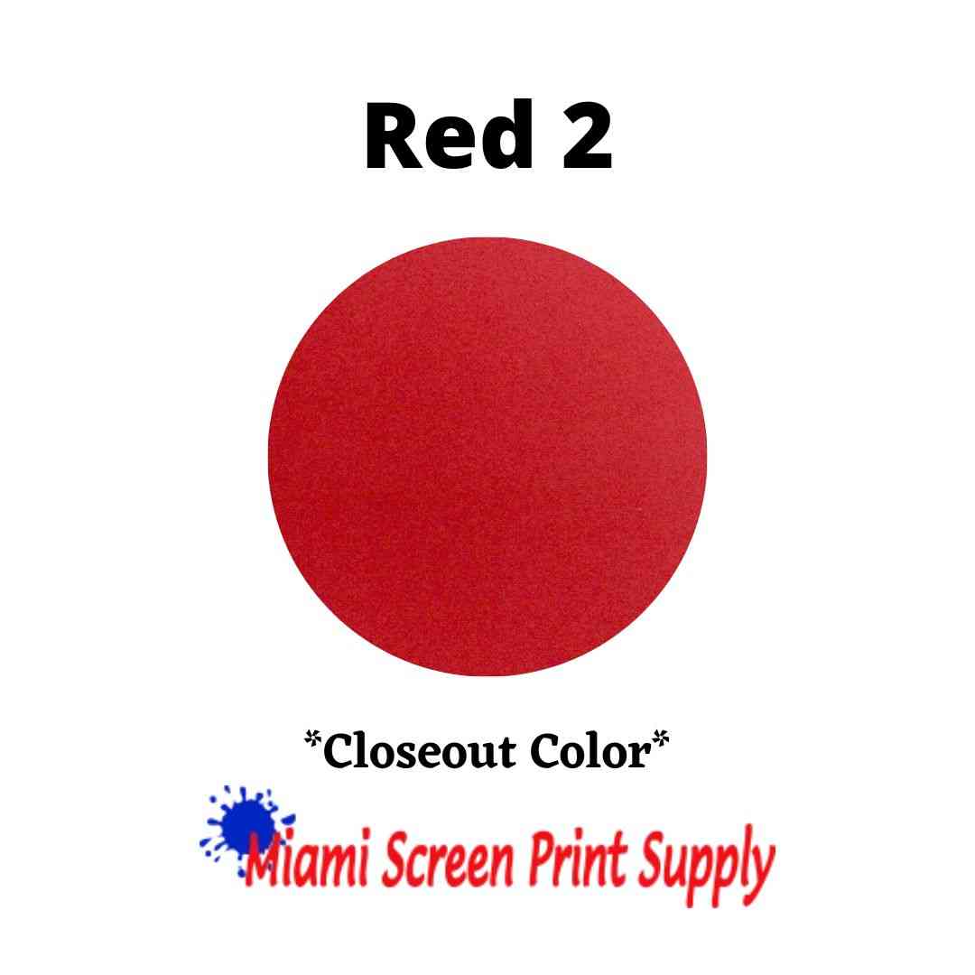 Plastisol Inks 5 Gallons - Red 2 closeout ink for screen printers. Bright red tone for consistent, high-volume screen printing.