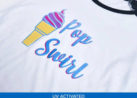 Pop Swirl design on UV activated shirt