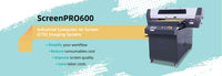 ScreenPRO600 promotional banner highlighting its industrial computer-to-screen imaging system features for workflow simplification and cost savings.