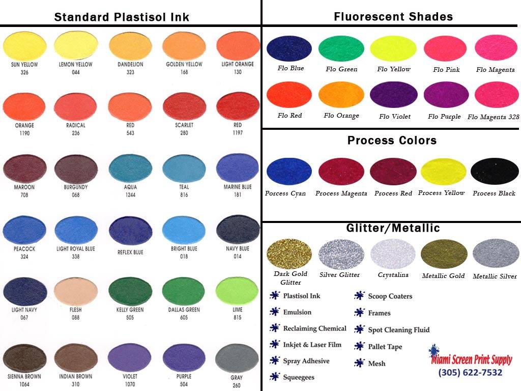 Image of Color Chart for Screen Printing from Miami Screen Print Supply. Check it out here!
